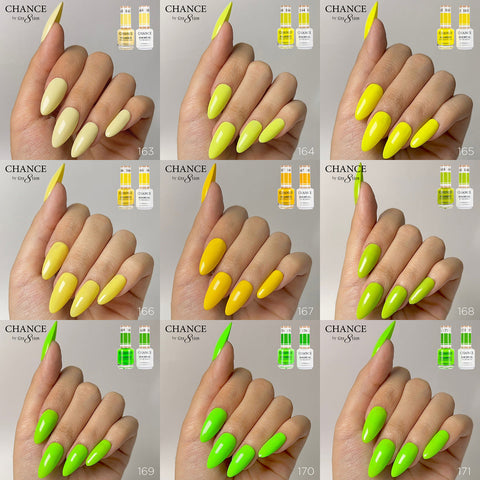 Chance Trio Matching Color Gel/ Nail Lacquer & Dip Powder 36 Colors #145 - #180 - Summer/Neon Shades Collection w/( 2 set Color Chart with 2 Diamond Top Coats)