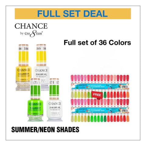 Chance Matching Color Gel & Nail Lacquer 0.5oz - 36 Colors - Summer/Neon Shades Collection w/ 2 set Color Chart