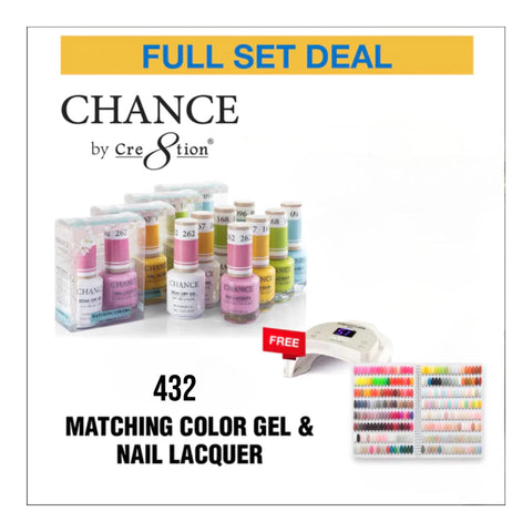 Chance Matching Color Gel & Nail Lacquer 0.5oz - Full Set 396 colors (360 Colors + 36 Colors Bare Collection) w/ 1 Cre8tion Lamp & 2 sets Color Chart