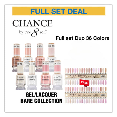 Chance Full Set - Matching Color Gel & Nail Lacquer 0.5oz - Bare Collection 36 Colors & free 2 sets color chart