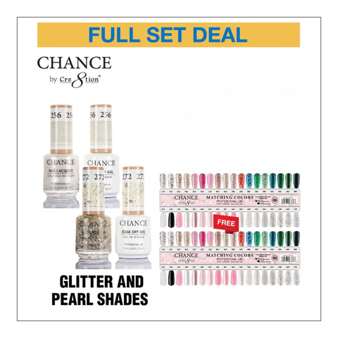 Chance Matching Color Gel & Nail Lacquer 0.5oz - 36 Colors #253 - #288 - Glitter and Pearl Shades Collection w/ 2 set Color Chart