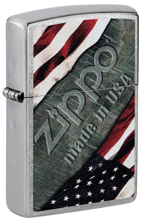 Zippo Lighter: American Flag and Metal - Street Chrome