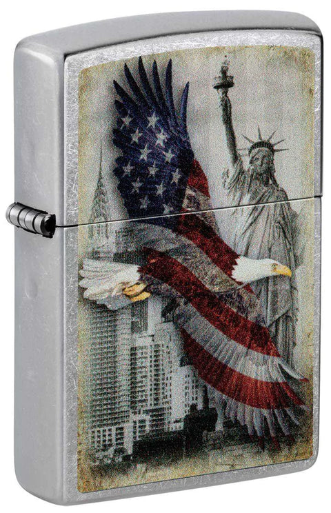 Zippo Lighter: Bald Eagle and New York City - Street Chrome