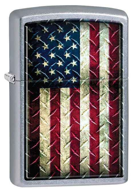 Zippo Lighter: Industrial United States Flag - Street Chrome