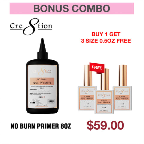Cre8tion No Burn Nail Primer 8oz - Buy 1 Get 3 Size 0.5oz Free
