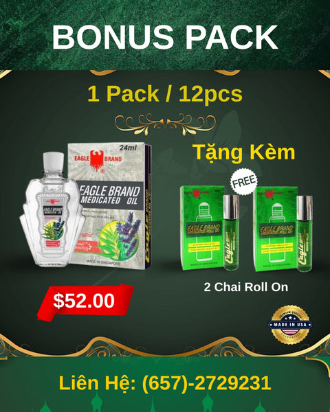 Dau Trang Eagle Brand Aromatic Medicated Oil 0.8oz 24ml 12 pcs/pack, 12 packs/case ( Buy 1 Get Free 2 pcs Roll On )