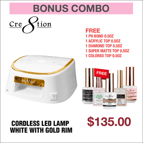 ( Spring Deals )CRE8TION CORDLESS LED LAMP WHITE WITH GOLD RIM - BUY 1 GET FREE Essential kits