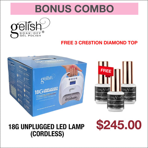 ( Spring Deals )GELISH 18G UNPLUGGED LED LAMP (CORDLESS) - BUY 1 GET 3 CRE8TION DIAMOND TOP 0.5OZ FREE