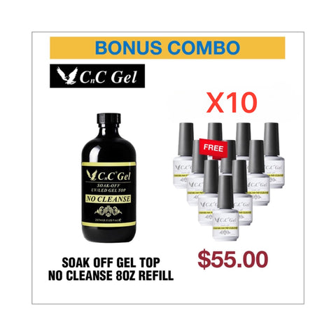 C&C - Soak Off Gel - Top No Cleanse 8oz Refill - Buy 1 get 10 size 0.5oz free