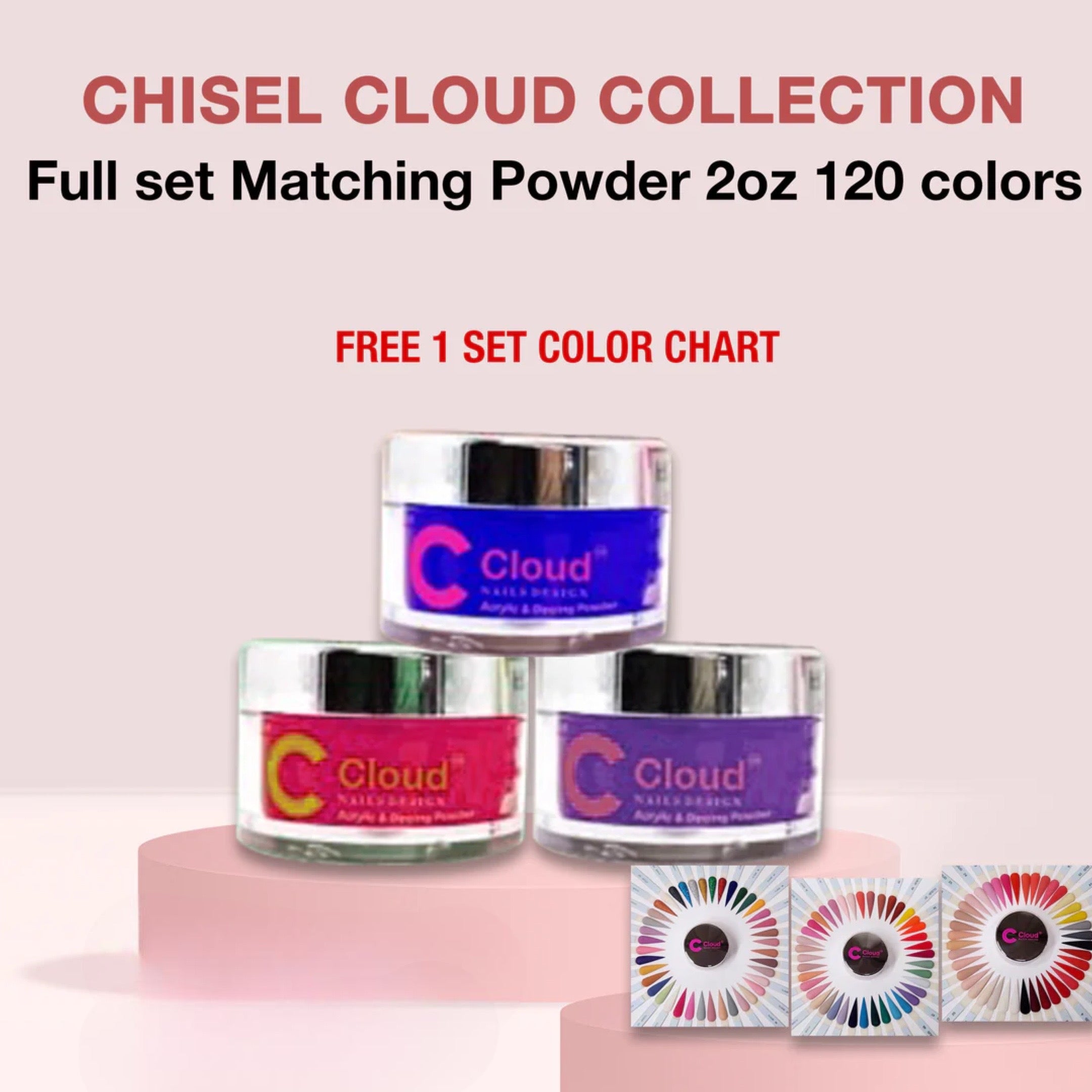 Chisel Cloud Nail Design Collection Full set Dipping Powder 2oz 120