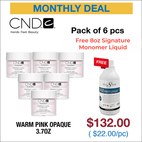 CND Warm Pink Opaque 3.7oz - 1 pack of 6 pcs - Free 1 Signature Monomer Liquid 8oz.