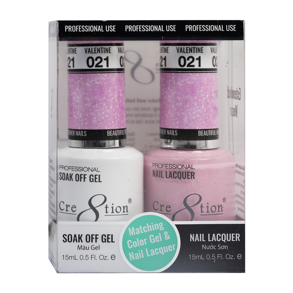 Cre8tion Matching Color Gel & Nail Lacquer 21 Valentine (Glitter) - Lamaisononlinestore
