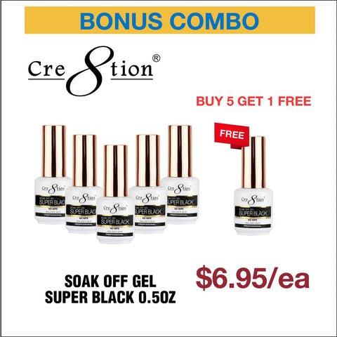 Cre8tion Soak Off Gel Super Black 0.5oz - Buy 5 Get 1 Free