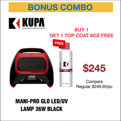 Kupa Mani-pro GLO LED/UV Lamp 36W Black with Red Trim w/ 1 Kupa Top Coat 8oz