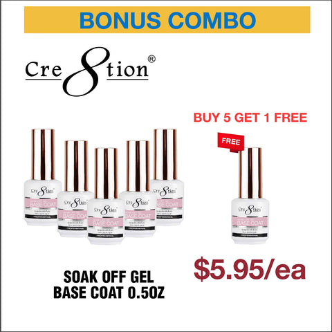 Cre8tion Soak Off Gel Base Coat 0.5oz - Buy 5 Get 1 Free