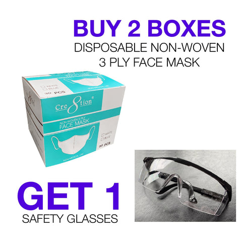 2 boxes Non-Woven Face Mask 3 Ply ( 1 box/each color White/Blue) FREE 1 Safety Goggles - Lamaisononlinestore