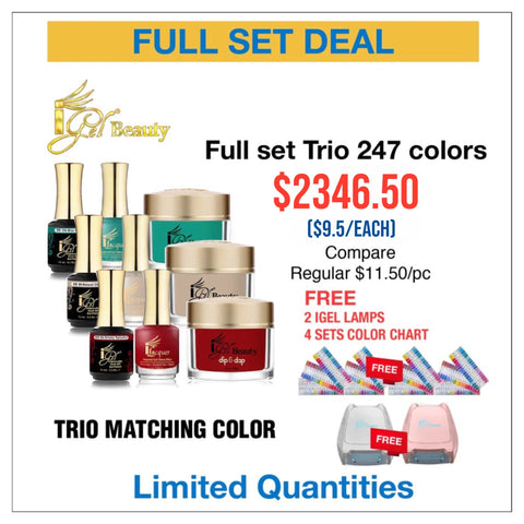 iGel Trio Matching Color Full Set of 247 colors - $9.50/each - Free 2 Cordless LED Lamp & 4 Sets Color Chart