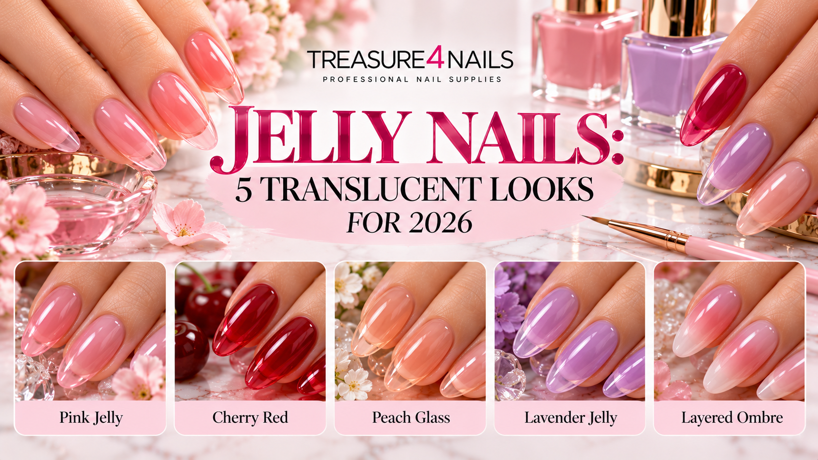 Cosmos Subtle Color Jelly Nails: 5 Translucent Gel Nail Looks for 2026