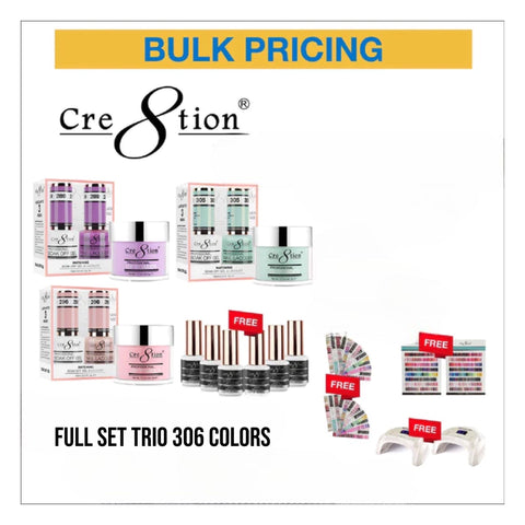 Cre8tion Trio Matching color - Full set 306 colors w/ 2 Cre8tion Signature Cordless lamp, 2 sets Color Chart, 1 set Display Foam & 6 Top Diamond 0.5oz