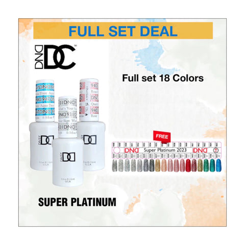 DND Super Platinum Gel Collection 0.5oz - Full set 18 Colors #930 - #947 w/ Color Chart