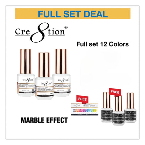 Cre8tion Marble Effect 0.5oz - Full Set 12 colors w/ 3 Top Diamond 0.5oz & 1 set Color Chart