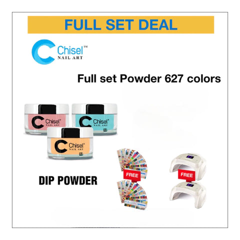 Chisel Full Set - Dipping Powder 2oz - 627 colors w/ 2 sets Color Chart & 2 Cre8tion Signature Cordless lamp