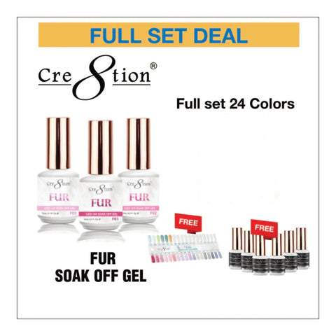 Cre8tion Fur Soak Off Gel 0.5oz - Full Set 24 colors w/ 6 Top Diamond 0.5oz & 1 set Color Chart