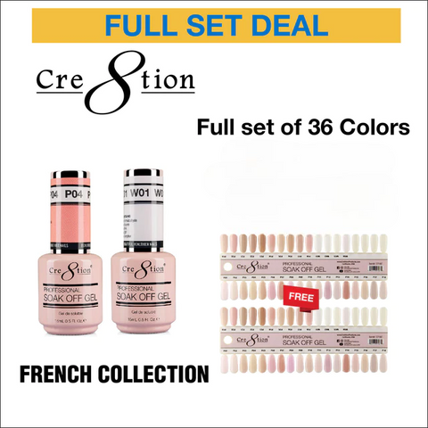 Cre8tion Full Set - Soak Off Gel - French Collection 36 Colors w/ 2 set color chart