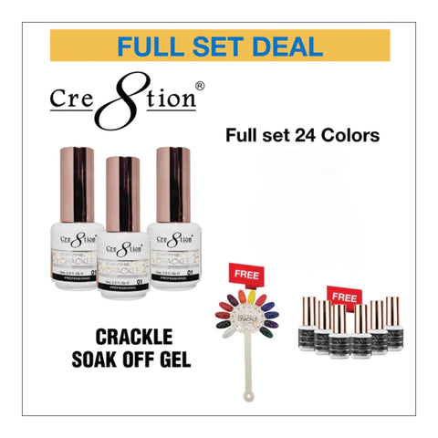 Cre8tion Crackle Soak Off Gel 0.5oz - Full Set 24 colors w/ 6 Top Diamond 0.5oz & 1 set Color Chart