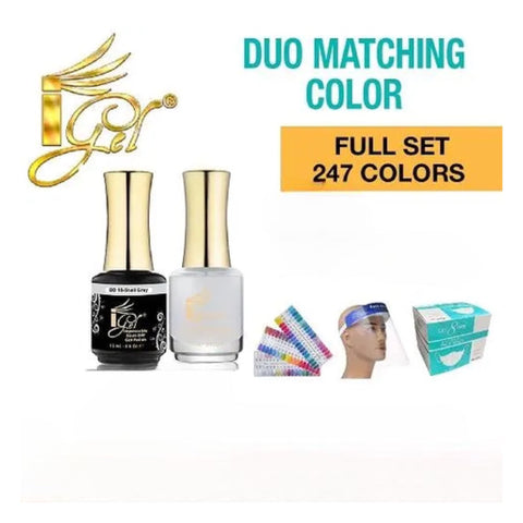 iGel Duo Matching Color  Full Set of 247 colors - $4.85/each - Free 1 Box Non-Woven-Face Mask 5 Ply (30 pcs./box), 2 Color Chart