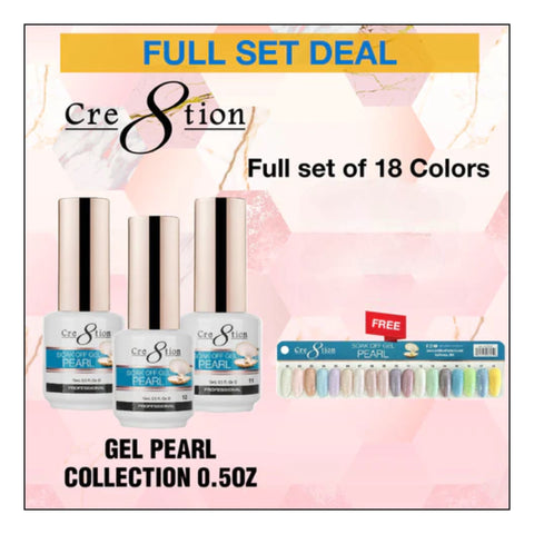 Cre8tion Pearl Soak Off Gel 0.5oz - Full Set 18 colors w/ 1 set Color Chart