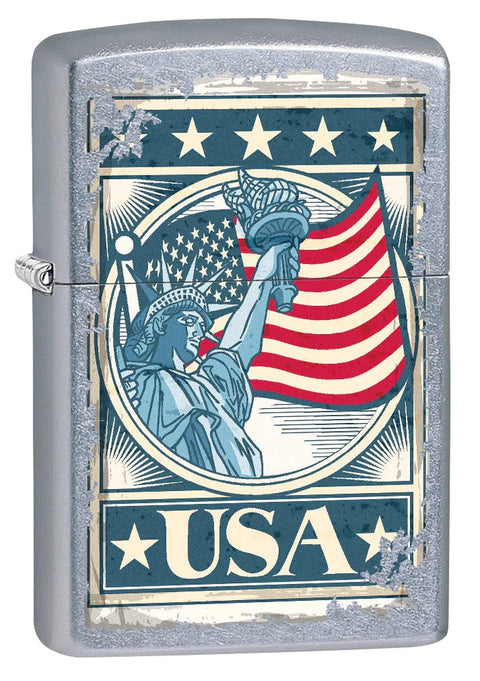 Zippo Lighter: Liberty Flag - Street Chrome