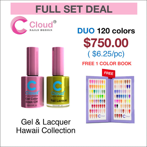 CLOUD NAIL DESIGN - HAWAII COLLECTION - FULL SET MATCHING DUO 0.5OZ 120 COLORS W/ 1 COLOR BOOK