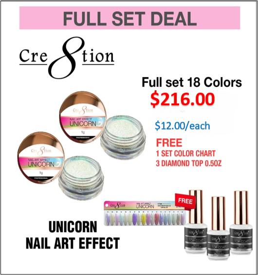Cre8tion Nail Art Unicorn Effect, Color Board 18 Colors Cre8tion Nail Art Unicorn Effect, Color Board 18 Colors