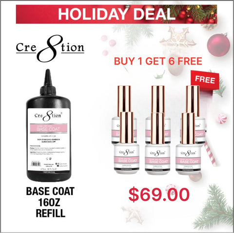 (Holiday Deal) Cre8tion Gel Base Coat 16oz Refill - Buy 1 Get 12 Size 0.5oz Free