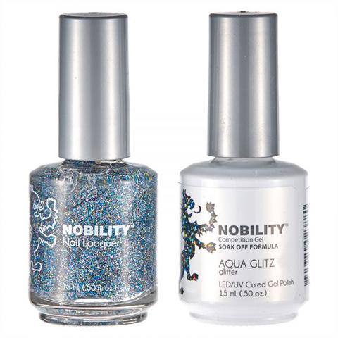 Nobility Gel Polish & Nail Lacquer, Aqua Glitz - NBCS070