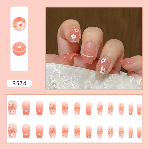 Lovely Flower - 24pcs Short Square Shape Press on Nails