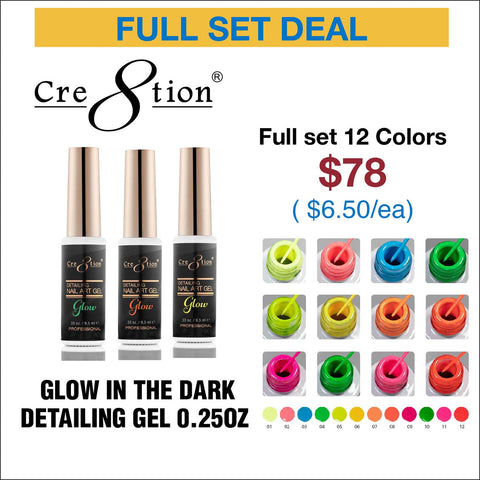 Cre8tion Glow in the Dark Detailing Gel 0.25oz - Full set 12 colors