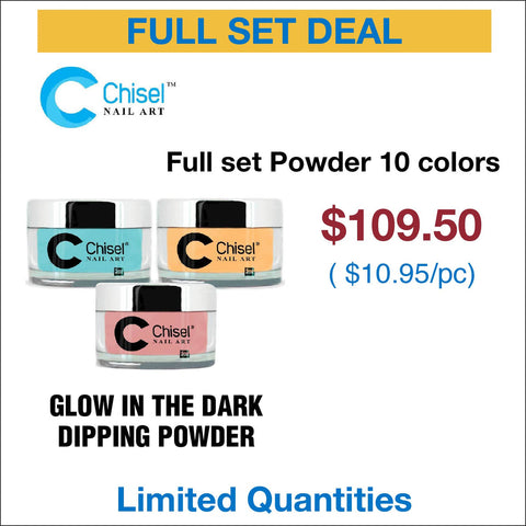 Chisel Full Set - Glow in the Dark Dipping Powder 2oz - 10 Colors #GL01 - #GL10
