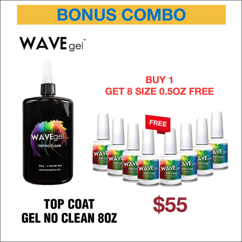 WaveGel Top Coat Gel No Clean 8oz - Buy 1 Get 8 Size 0.5oz Free