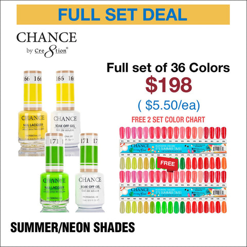 Chance Matching Color Gel & Nail Lacquer 0.5oz - 36 Colors #145 - #180 - Summer/Neon Shades Collection w/ 2 set Color Chart