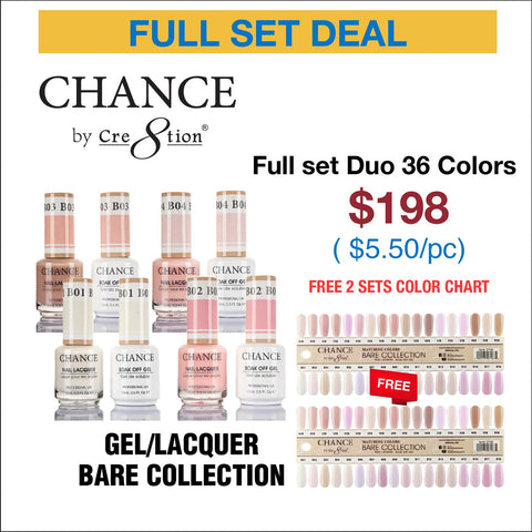 Chance Full Set - Matching Color Gel & Nail Lacquer 0.5oz - Bare Collection 36 Colors & free 2 sets color chart