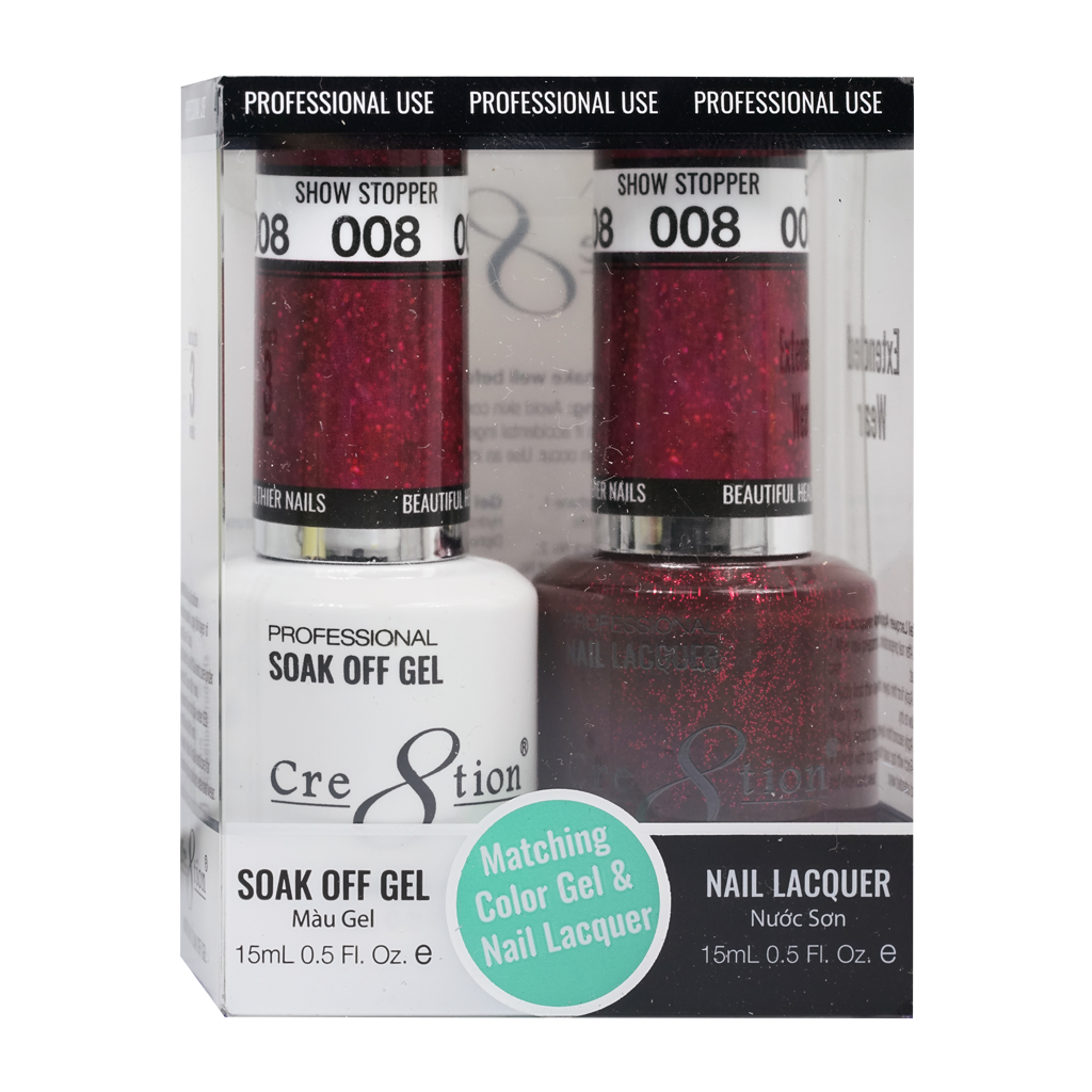 Cre8tion Matching Color Gel & Nail Lacquer 08 Show Stopper (Glitter) - Lamaisononlinestore