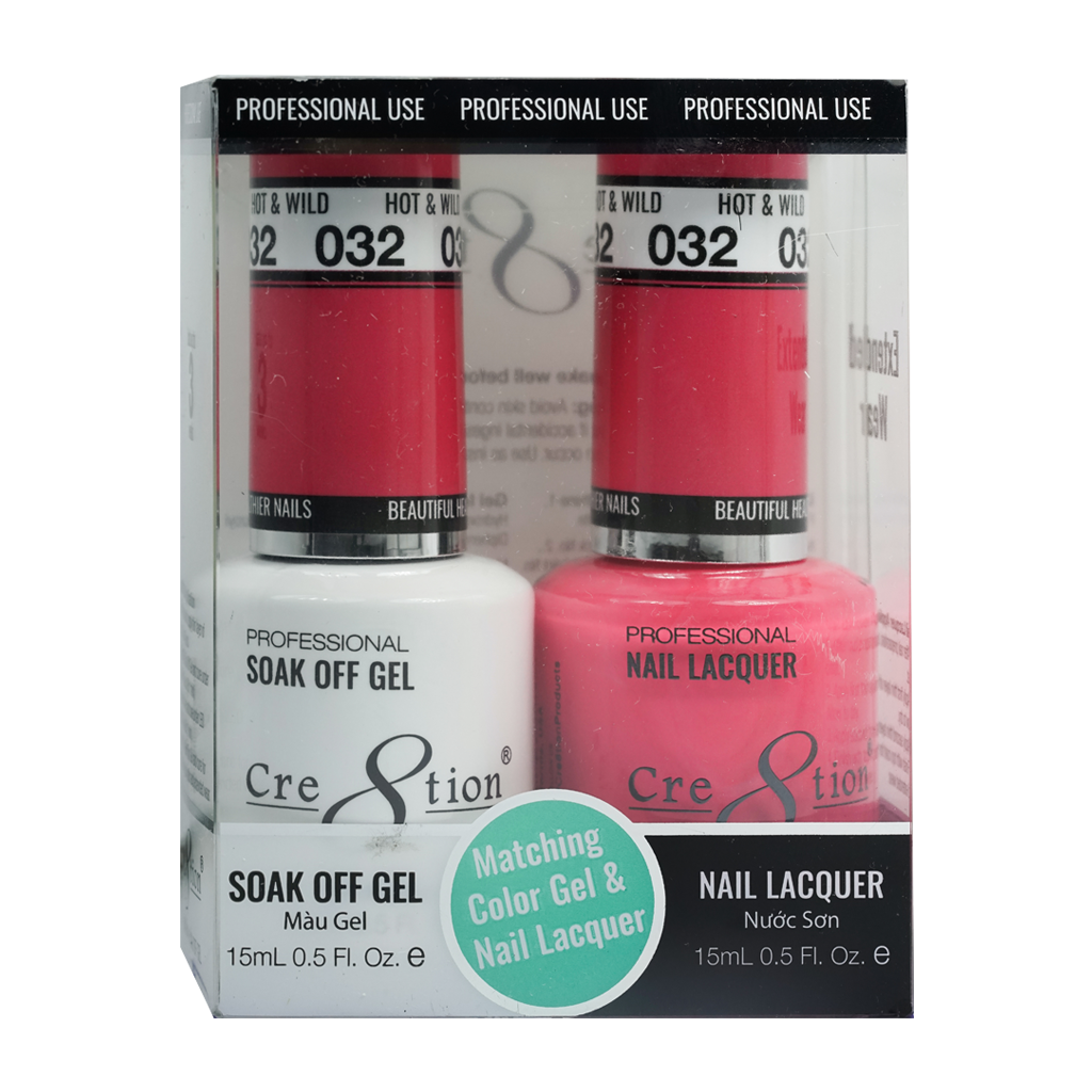 Cre8tion Matching Color Gel & Nail Lacquer 32 Hot And Wild (Neon) - Lamaisononlinestore