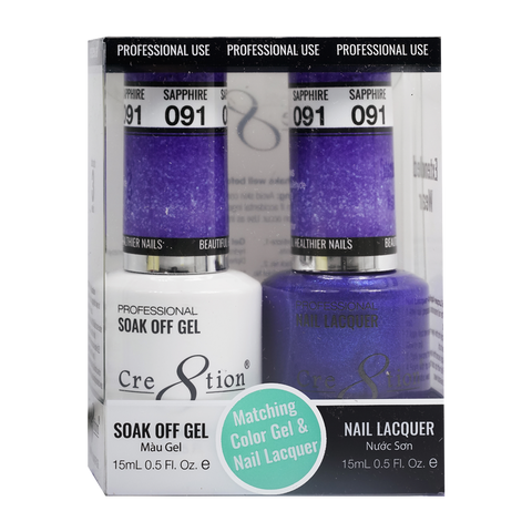 Cre8tion Matching Color Gel & Nail Lacquer 91 Sapphire (Shimmery) - Treasure4nails