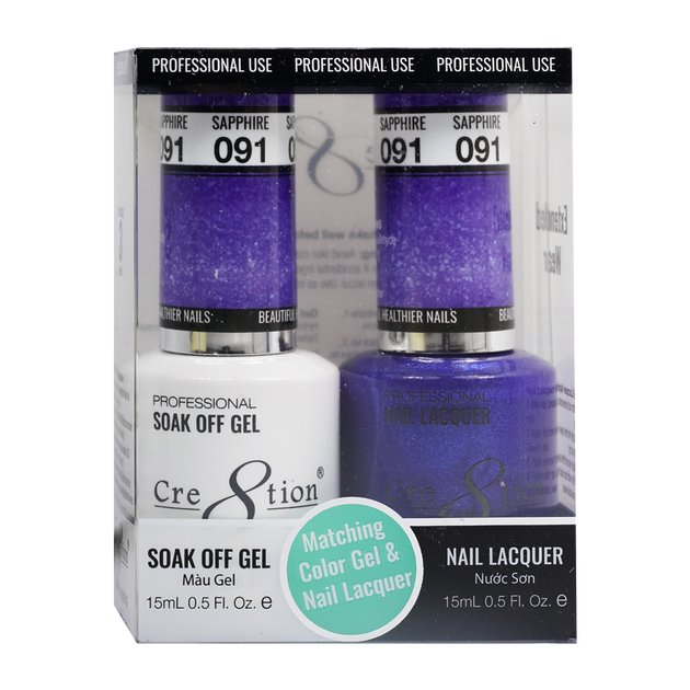 Cre8tion Matching Color Gel & Nail Lacquer 91 Sapphire (Shimmery) - Treasure4nails