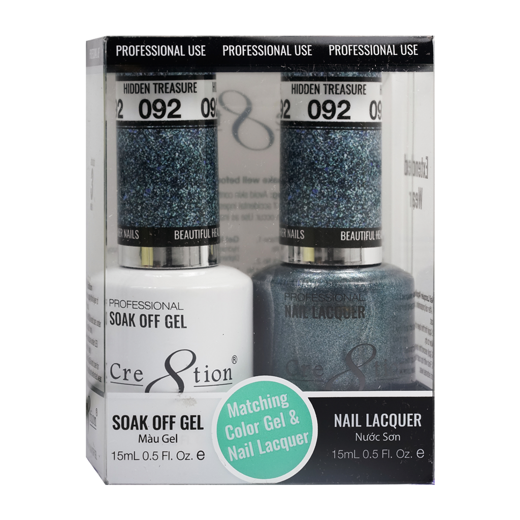 Cre8tion Matching Color Gel & Nail Lacquer 92 Hidden Treasure (Glitter) - Treasure4nails