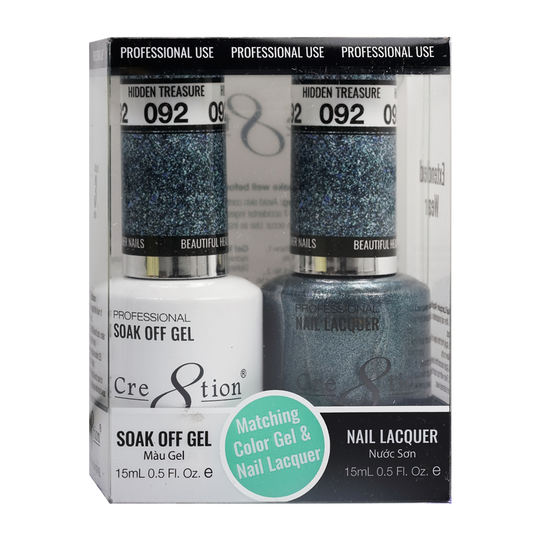 Cre8tion Matching Color Gel & Nail Lacquer 92 Hidden Treasure (Glitter) - Treasure4nails