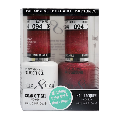 Cre8tion Matching Color Gel & Nail Lacquer 94 Lady In Red (Shimmery) - Treasure4nails