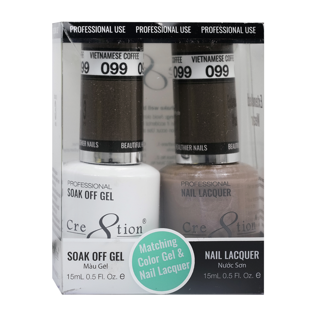Cre8tion Matching Color Gel & Nail Lacquer 99 Vietnamese Coffee - Treasure4nails Corp
